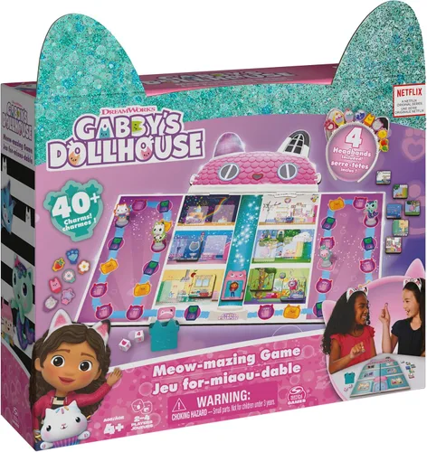 Spin Master Games, Gabby’s Dollhouse, Juego de mesa Meow-Mazing, Juego de mesa para niños, Juegos familiares, Juego de preescolar para familias y