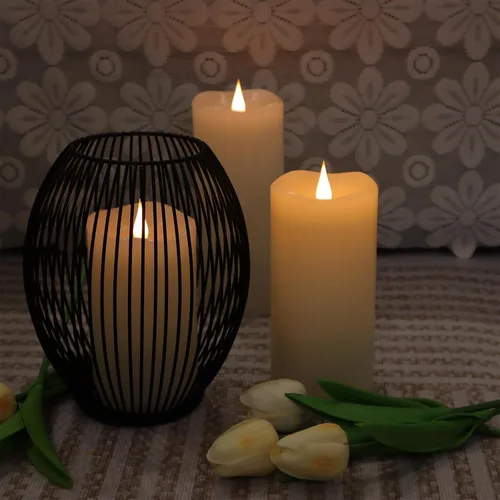 Miniatura 5 de Paquete de 3 velas parpadeantes sin llama que funcionan con pilas con temporizador, llama móvil 3D que dura más de 1000 horas, vela eléctrica LED
