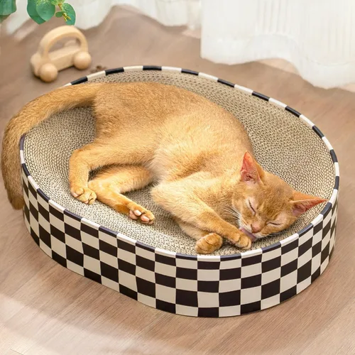 Miniatura 16 de Conlun Caja rascador para gatos con 4 tablas de rascar para gatos, almohadilla reversible para arañazos para gatos, cartón corrugado resistente
