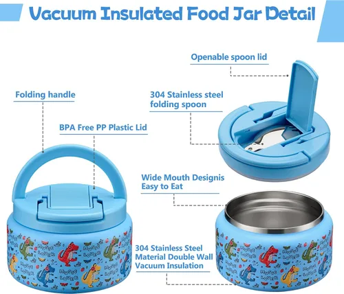 Miniatura 2 de BABHAMNESS Termo para sopa de 13.5 onzas para comida caliente para niños, frasco de comida aislado al vacío con tapa de hebilla, boca ancha a prueba