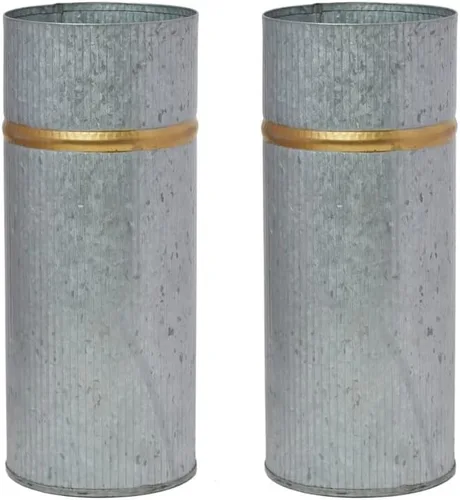 Miniatura 10 de Hosley Jarrón de metal galvanizado con forro de PVC, 4 pulgadas de diámetro x 14 pulgadas de alto, regalo ideal para arreglos florales, bodas