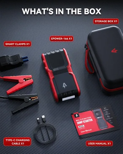 Miniatura 7 de Andeman Arrancador de auto 4000A con batería de 20000 mAh, paquete de batería portátil para auto, carga rápida Type-C, puente de litio de 12 V