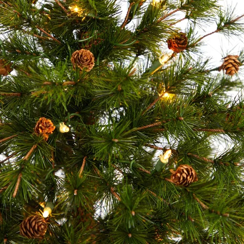 Miniatura 3 de Nearly Natural Árbol de Navidad artificial de pino de montaña de Colorado de 3 pies con 50 luces transparentes, 171 ramas flexibles y piñas de pino