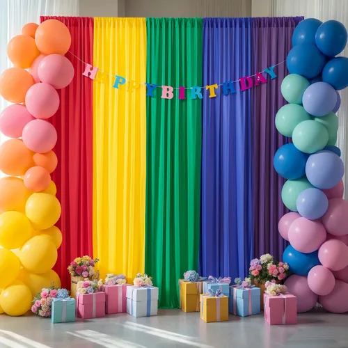 Cortinas de fondo arcoíris de 12 x 7 pies, 5 paneles coloridos para decoración de fiesta de cumpleaños de unicornio, baby shower, cabina de fotos,