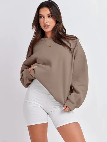 Miniatura 2 de ANRABESS Sudadera de gran tamaño para mujer, con cuello redondo, estilo Y2K, sudadera con capucha de forro polar, cómoda, camiseta informal, ropa