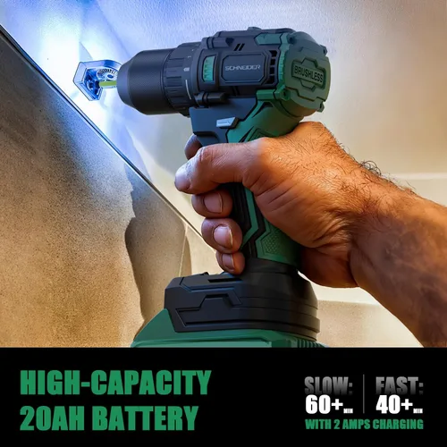Miniatura 6 de Taladro inalámbrico máximo de 20 V, sin escobillas, 70 N·m, taladro eléctrico de 1/2 pulgada, 2 velocidades, 2 baterías y cargador incluido