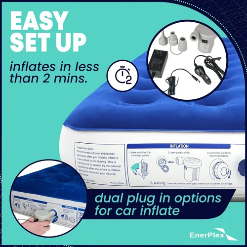 Miniatura 6 de EnerPlex Colchón de Aire para Acampar con Bomba Incorporada - Colchón Inflable Twin para Huéspedes de Viaje - Cama Portátil para Adultos y Niños