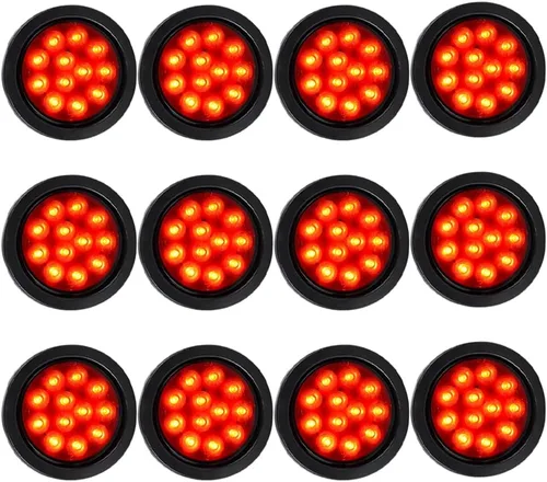 Miniatura 43 de Kit de tapones de cableado con cubierta de hule para luz trasera LED redonda de 4", 12 ledes, para RV, camioneta Luz roja - Lente transparente