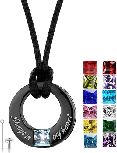 Miniatura 18 de YOUFENG Collares de urna de piedras natales para cenizas, urna redonda de cremación colgante para cenizas humanas, recuerdo conmemorativo, medallón