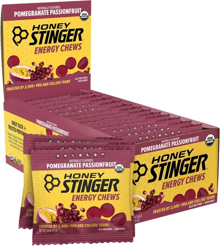 Honey Stinger Gomitas Energéticas Orgánicas de Granada y Maracuyá, Sin Gluten y Sin Cafeína, para Ejercicio, Carrera y Rendimiento, Nutrición