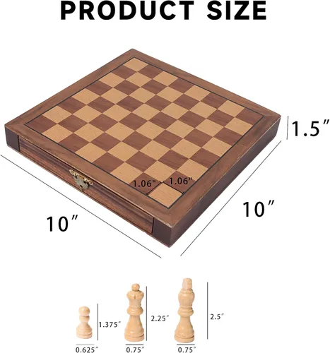 Miniatura 5 de GSE Games & Sports Expert Juego de ajedrez magnético de 10 pulgadas, juego de mesa de ajedrez de madera con cajones, juego de mesa de viaje portátil