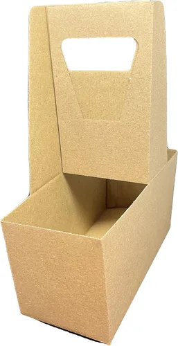 Miniatura 3 de Porta bebidas de cartón Kraft con asa, capacidad para 2 tazas de 12-32 oz. Bebidas Boba café, paquete de caja 250/caja