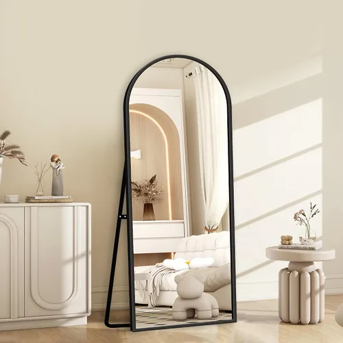 Miniatura 7 de GlasFlength Espejo de longitud completa de 56 x 18 pulgadas con soporte, marco de aleación de aluminio arqueado, de pie, versátil para colgar o Negro