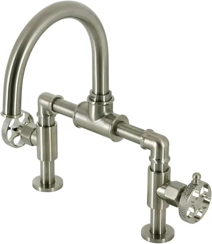 Miniatura 6 de Kingston Brass KS2177RKX Webb - Grifo de baño con dos manijas y 2 agujeros para montaje en cubierta con mango moleteado y drenaje emergente