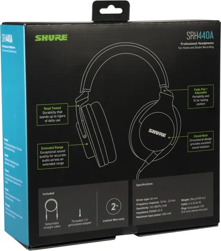 Miniatura 10 de Shure SRH440A Auriculares Profesionales de Estudio con Cable Sobre la Oreja – Auriculares de Monitoreo y Grabación con Respuesta de Frecuencia