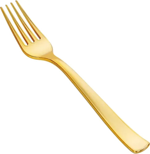 YOUBET 50 tenedores de plástico dorado – Tenedores de plástico resistentes – cubiertos desechables dorados sólidos y duraderos para fiestas, picnic,