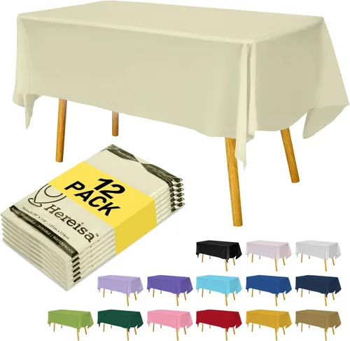 Miniatura 52 de Paquete de 3 manteles de plástico desechables de 54 x 108 pulgadas, manteles de color blanco hueso, manteles de fiesta nupcial para fiestas