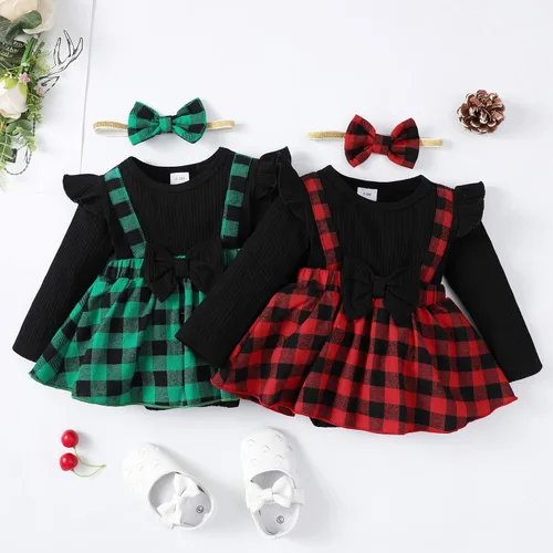 Miniatura 7 de OPAWO Vestido de niña recién nacida con volantes de encaje de manga largacorta, vestido de niña de flores, mameluco acanalado para otoño e invierno