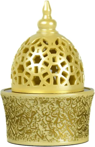 Quemador de incienso de resina cerrada estilo caligrafía, 8 pulgadas, bandeja de metal beige, quemador árabe para yoga, aromaterapia, hogar, oficina