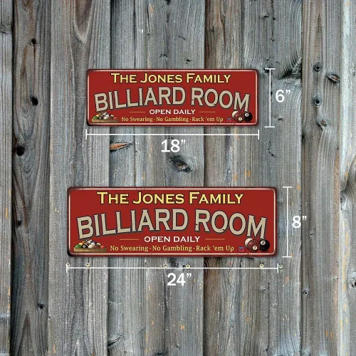 Miniatura 3 de Letrero de metal rojo personalizado para sala de billar, letreros de pared, ideas decoraciones, juegos, piscina, retro, sala de juegos, placa
