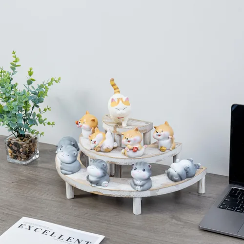 Miniatura 9 de MyGift Soporte elevador de madera de 3 niveles, soporte para cupcakes y organizador de perfumes, estante rústico de exhibición escalonado blanqueado