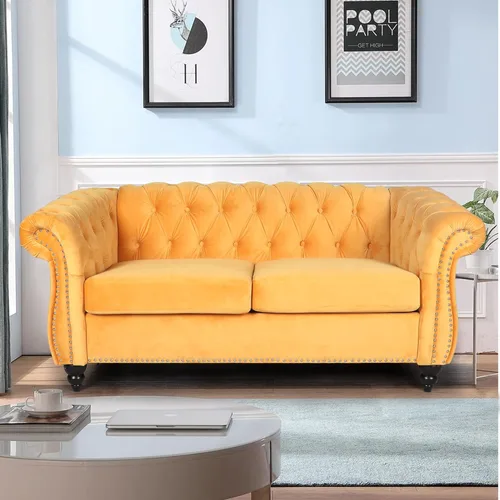 Miniatura 18 de LEVNARY Sillón Chesterfield de Terciopelo, Sillón Individual de Estilo Moderno de Mediados del Siglo con Respaldo de Botones y Decoración con Beige