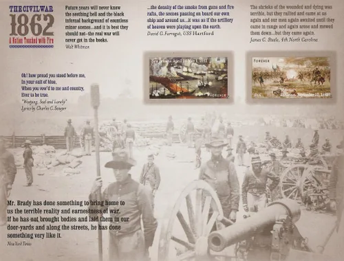 Sellos postales coleccionables de Estados Unidos 2012: La guerra civil/guerra entre los estados 1862 Hoja MNH