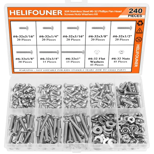 Miniatura 20 de HELIFOUNER 65 piezas de 5 tamaños de acero inoxidable 304 1/4-20 x 3/8 pulgadas 1/2 pulgadas 5/8 pulgadas 3/4 pulgadas 1 pulgada UNC cabeza de botón