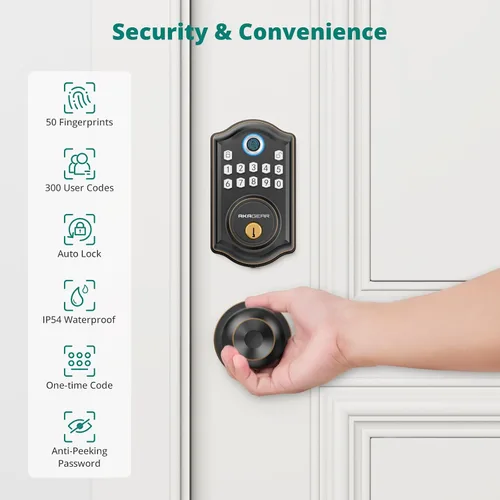 Miniatura 4 de AkaGear DS10 Cerradura de Puerta de Entrada sin Llave con Pomo de Puerta, Cerradura de Puerta de Huella Digital, Cerradura de Seguridad de Teclado