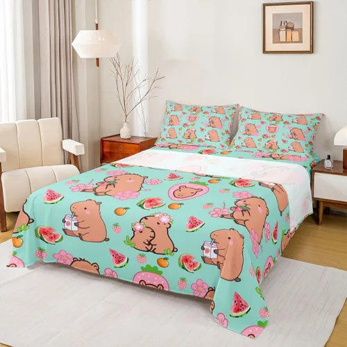 Miniatura 11 de Capybara - Juego de sábanas de regalo tamaño individual, juego de sábanas de decoración de animales kawaii Capybara para decoración de habitación