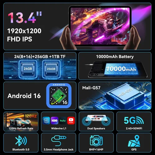 Miniatura 13 de 13.4 pulgadas Las mejores tabletas Android 15 de 2025 con teclado y lápiz, pantalla grande de 13+ pulgadas Tablet PC 2 en 1 con estuche, lápiz