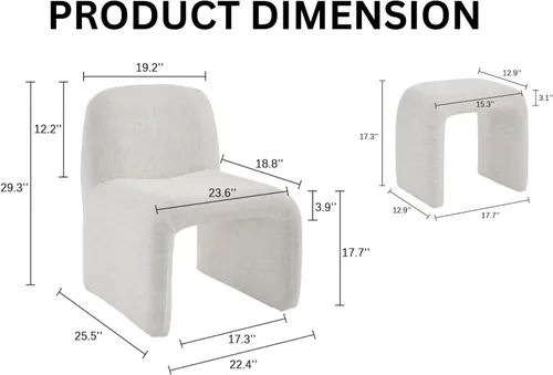 Miniatura 2 de Silla moderna para sala de estar con otomana, silla tapizada de lino mixto, cómoda silla de lectura lateral para sala de estar, dormitorio, Beige