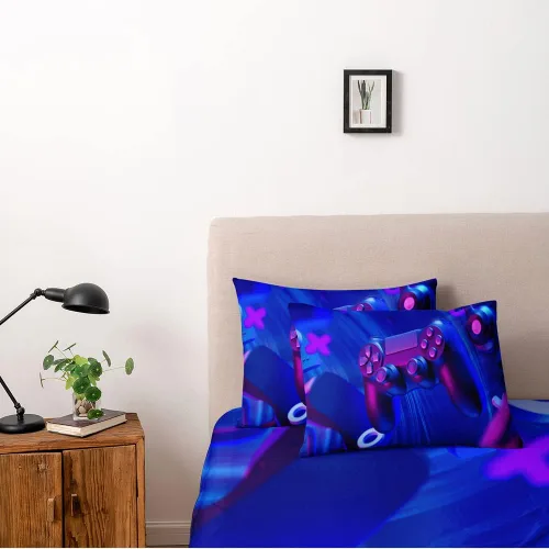 Miniatura 2 de Juego de funda de edredón de tamaño individual con estampado 3D de Gamepad azul para niños, fundas de edredón y fundas de almohada para dormitorio