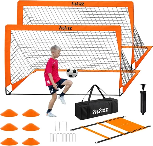 Miniatura 9 de Portería de fútbol, portería de fútbol para patio trasero, juego de red de fútbol portátil desplegable de 6 x 4 pies, equipo de entrenamiento
