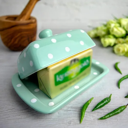 Miniatura 5 de City to Cottage Mantequillera grande con tapa para encimera, mantequillera de cerámica, recipiente de mantequilla con asa, bandeja para mantequilla