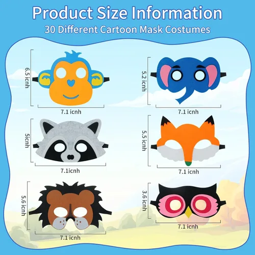 Miniatura 2 de ShaggyDogz 30 piezas de máscaras de animales de fieltro para niños, suministros para fiestas temáticas de la jungla..