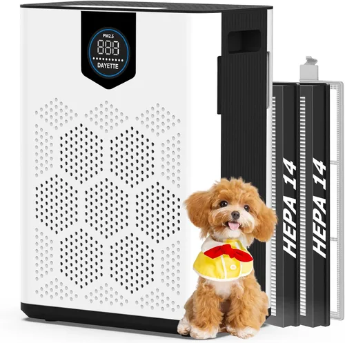 DAYETTE Purificador de aire para el hogar habitación grande de hasta 3000 pies cuadrados con 2 filtros HEPA H14, purificadores de aire para