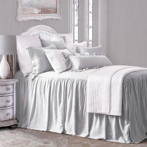 Miniatura 14 de HiEnd Accents Luna - Juego de ropa de cama de lino lavado de 3 piezas con falda con volantes y fundas de almohada, tamaño King, romántico