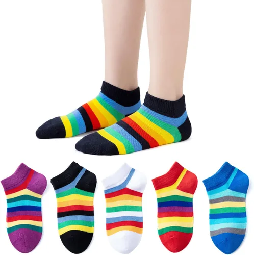 Miniatura 35 de EPEIUS Paquete de 5 calcetines sin costuras con rayas arcoíris para niños y niñas