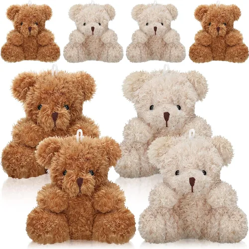 Miniatura 3 de Threan 8 piezas de mini osos de peluche de 4 pulgadas, juguetes de peluche pequeños a granel, muñeco de oso suave, regalos para llavero, suministros