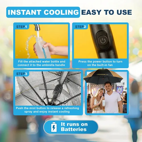 Miniatura 5 de Breeze Life - Sombrilla con ventilador y niebla, paraguas nebulizador con ventilador integrado, para festivales, playa y más, bloquea los rayos