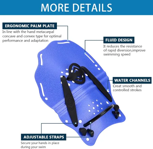 Miniatura 5 de Hikeen Paleta de natación para adultos y jóvenes, paletas de mano de entrenamiento de natación con correas ajustables, paletas de mano de natación