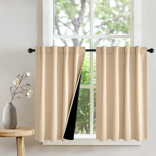 Miniatura 19 de PONY DANCE Cortinas opacas 100% cortas de 24 pulgadas de largo, medias cortinas con aislamiento térmico para ventanas pequeñas con parte trasera