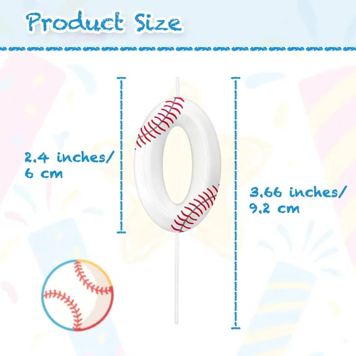 Miniatura 2 de Velas de cumpleaños con el número 0 de béisbol, decoración de pastel con temática de béisbol para niños y niñas, decoraciones de pasteles