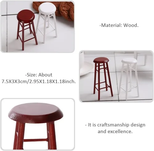 Miniatura 9 de Juego de 2 taburetes altos en miniatura, accesorios de muebles para casa de muñecas, taburetes de bar de plástico marrón para decoración de mini