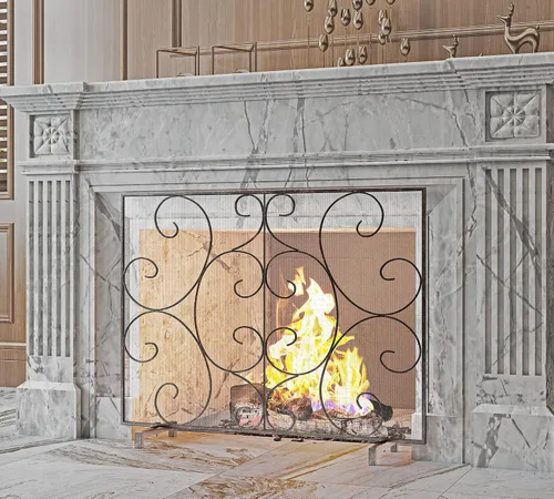 Miniatura 4 de Kingson Pantalla Decorativa Plana de Panel Único para Chimenea, Cubierta de Malla de Metal Duradera Hecha a Mano, Resistente al Calor, Protector