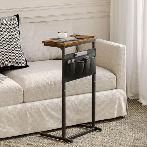 Miniatura 5 de Mesa auxiliar en forma de C, mesa auxiliar para sofá, bandeja de TV pequeña, mesa de sofá con bolsa de almacenamiento para espacio pequeño, sala