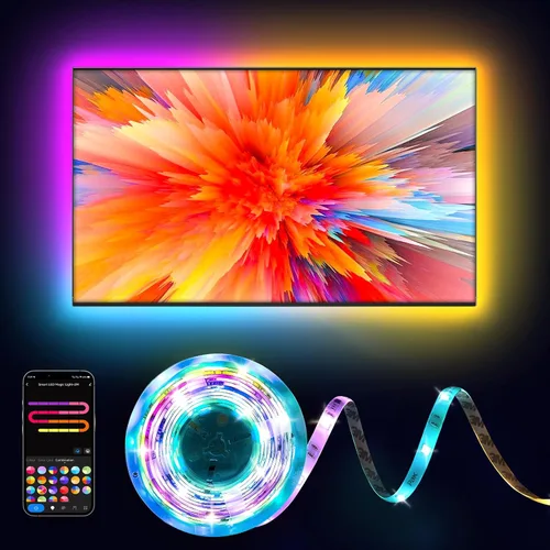 Pak Tira de luces LED RGB+IC para dormitorio y TV, luces inteligentes de 32.8 pies con control remoto de aplicación, 16 millones de colores,