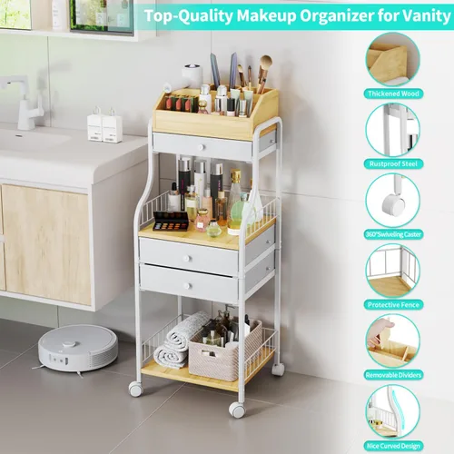 Miniatura 6 de HapiRm Organizador de Maquillaje de Piso para Almacenamiento - Organizadores de Maquillaje y Cuidado de la Piel de Tocador con Cajones, Estuches