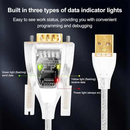 Miniatura 2 de DTECH Adaptador USB a serie con chip FTDI de 9 pines RS232 a cable USB DB9 RS-232 Data LED Light Detect FT231 chipset compatible con Windows 11 10 8